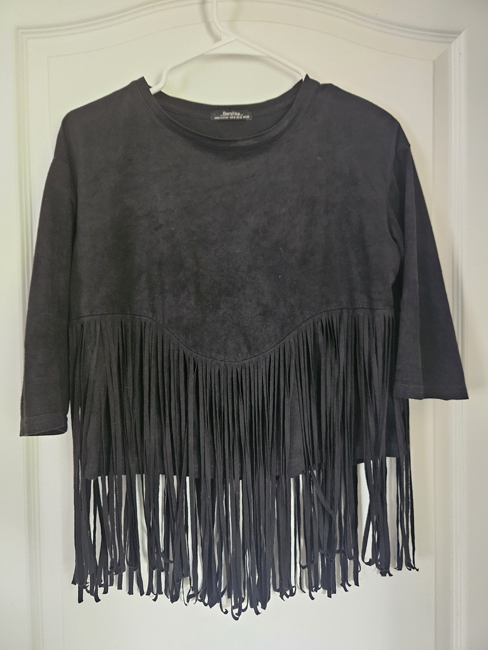 Bershka Black Fringe Cropped Top